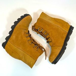 Sorel Women's Camel Brown "Joan of Arctic Wedge II" Leather Boots Sparkly Size 5